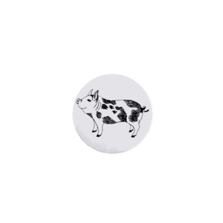 Pig smiling head up Hand drawn with funny cow spots Black And White 1  Mini Magnets