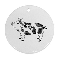 Pig Smiling Head Up Hand Drawn With Funny Cow Spots Black And White Ornament (round)