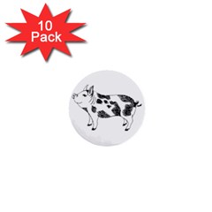 Pig Smiling Head Up Hand Drawn With Funny Cow Spots Black And White 1  Mini Buttons (10 Pack)  by genx