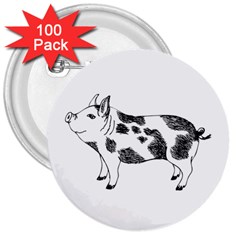 Pig Smiling Head Up Hand Drawn With Funny Cow Spots Black And White 3  Buttons (100 Pack)  by genx