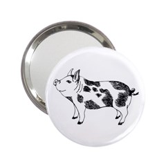 Pig Smiling Head Up Hand Drawn With Funny Cow Spots Black And White 2 25  Handbag Mirrors by genx