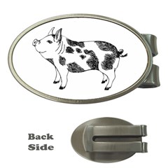 Pig Smiling Head Up Hand Drawn With Funny Cow Spots Black And White Money Clips (oval)  by genx