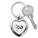 Pig smiling head up Hand drawn with funny cow spots Black And White Key Chains (Heart)  Front