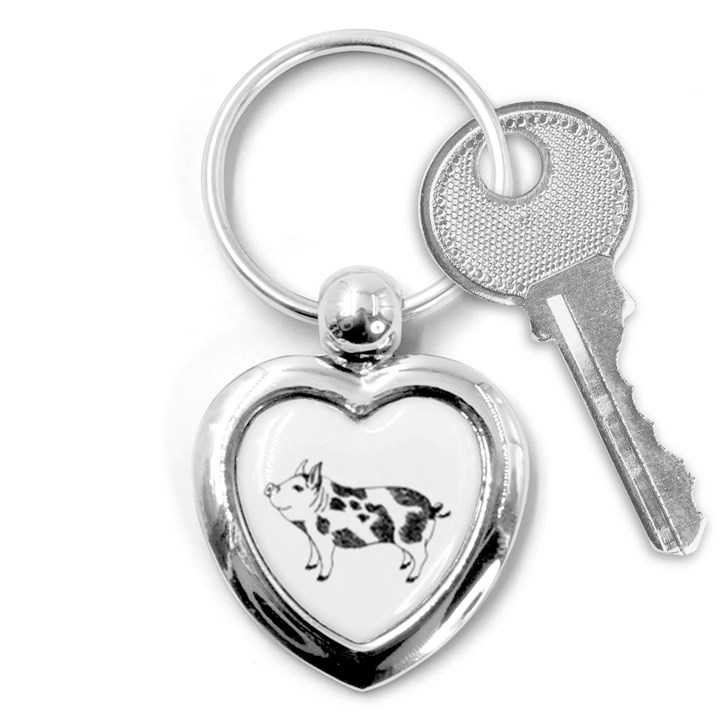 Pig smiling head up Hand drawn with funny cow spots Black And White Key Chains (Heart) 