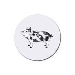 Pig Smiling Head Up Hand Drawn With Funny Cow Spots Black And White Rubber Round Coaster (4 Pack)  by genx