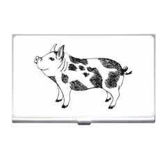 Pig Smiling Head Up Hand Drawn With Funny Cow Spots Black And White Business Card Holder by genx