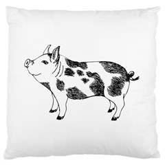 Pig Smiling Head Up Hand Drawn With Funny Cow Spots Black And White Large Cushion Case (two Sides) by genx