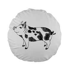 Pig Smiling Head Up Hand Drawn With Funny Cow Spots Black And White Standard 15  Premium Round Cushions by genx