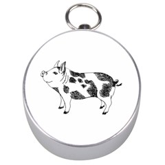 Pig Smiling Head Up Hand Drawn With Funny Cow Spots Black And White Silver Compasses by genx