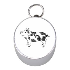 Pig Smiling Head Up Hand Drawn With Funny Cow Spots Black And White Mini Silver Compasses by genx