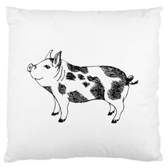 Pig Smiling Head Up Hand Drawn With Funny Cow Spots Black And White Large Flano Cushion Case (one Side) by genx