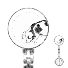 Pig Floppy Ears Hand Drawn With Funny Cow Spots Black And White Stainless Steel Nurses Watch by genx