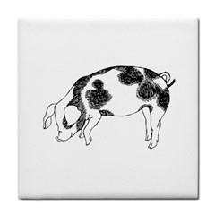 Pig Floppy Ears Hand Drawn With Funny Cow Spots Black And White Tile Coasters by genx