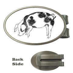 Pig Floppy Ears Hand Drawn With Funny Cow Spots Black And White Money Clips (oval)  by genx