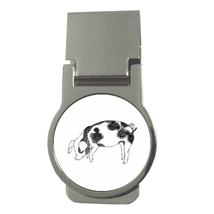 Pig floppy ears Hand drawn with funny cow spots Black And White Money Clips (Round) 