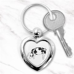 Pig Floppy Ears Hand Drawn With Funny Cow Spots Black And White Key Chains (heart)  by genx