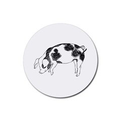 Pig Floppy Ears Hand Drawn With Funny Cow Spots Black And White Rubber Round Coaster (4 Pack)  by genx