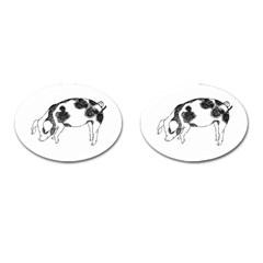 Pig Floppy Ears Hand Drawn With Funny Cow Spots Black And White Cufflinks (oval) by genx