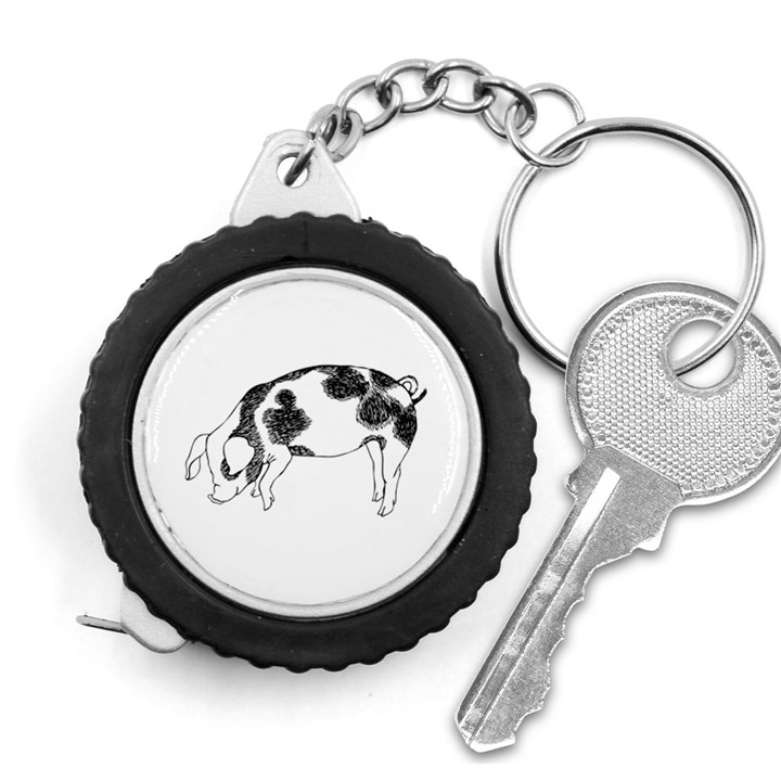 Pig floppy ears Hand drawn with funny cow spots Black And White Measuring Tape