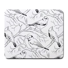 Birds Hand Drawn Outline Black And White Vintage Ink Large Mousepads by genx