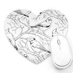 Birds Hand Drawn Outline Black And White Vintage Ink Heart Mousepads by genx