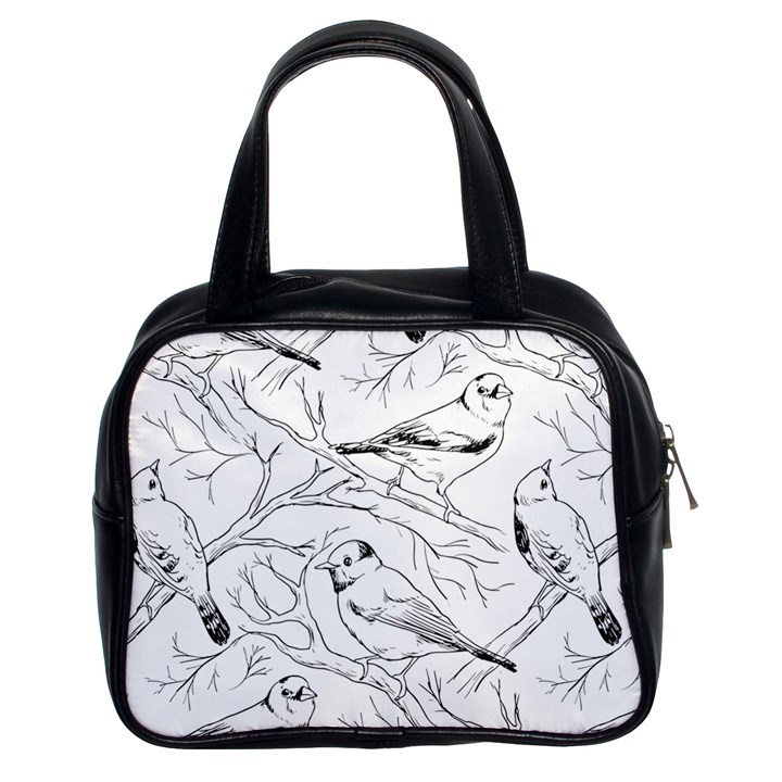 Birds Hand drawn Outline Black And White Vintage ink Classic Handbag (Two Sides)