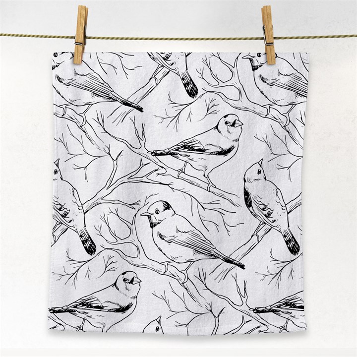 Birds Hand drawn Outline Black And White Vintage ink Face Towel