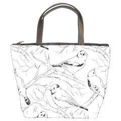 Birds Hand Drawn Outline Black And White Vintage Ink Bucket Bag by genx