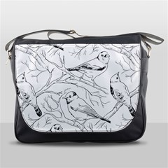 Birds Hand Drawn Outline Black And White Vintage Ink Messenger Bag by genx