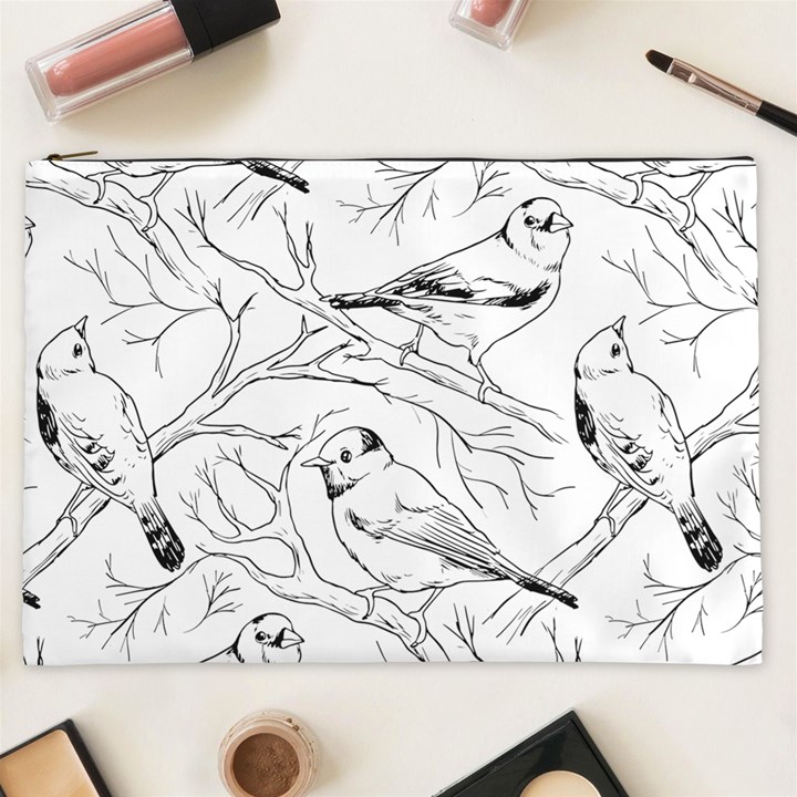 Birds Hand drawn Outline Black And White Vintage ink Cosmetic Bag (XXL)