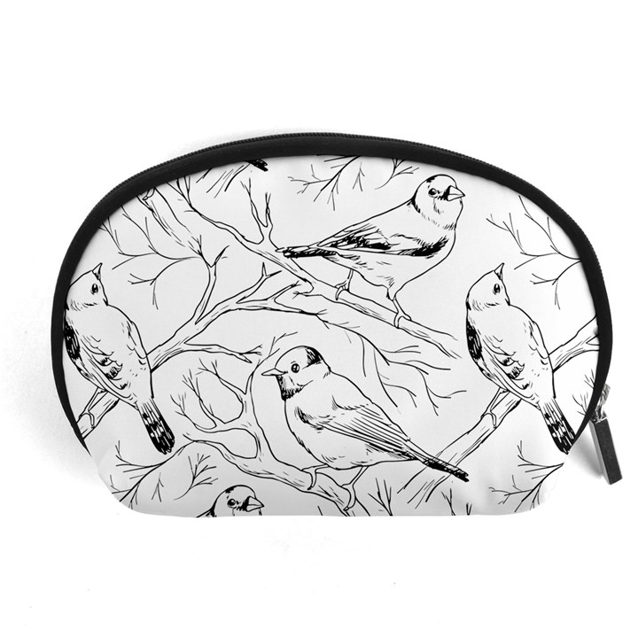 Birds Hand drawn Outline Black And White Vintage ink Accessory Pouch (Large)