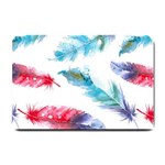 Feathers Boho Style Purple Red and Blue Watercolor Small Doormat  24 x16  Door Mat