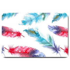 Feathers Boho Style Purple Red And Blue Watercolor Large Doormat  by genx