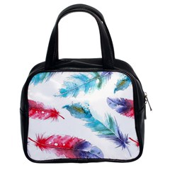 Feathers Boho Style Purple Red And Blue Watercolor Classic Handbag (two Sides) by genx