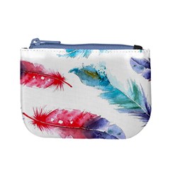 Feathers Boho Style Purple Red And Blue Watercolor Mini Coin Purse by genx