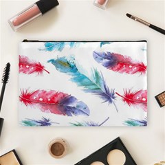 Feathers Boho Style Purple Red And Blue Watercolor Cosmetic Bag (large) by genx