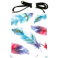 Feathers Boho Style Purple Red And Blue Watercolor Shoulder Sling Bag by genx