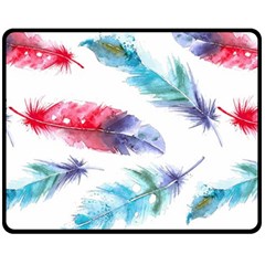 Feathers Boho Style Purple Red And Blue Watercolor Fleece Blanket (medium)  by genx