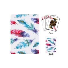 Feathers Boho Style Purple Red And Blue Watercolor Playing Cards (mini) by genx