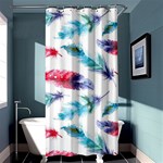 Feathers Boho Style Purple Red and Blue Watercolor Shower Curtain 36  x 72  (Stall)  Curtain(36 X72 ) - 33.26 x66.24  Curtain(36 X72 )