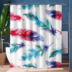 Feathers Boho Style Purple Red And Blue Watercolor Shower Curtain 60  X 72  (medium)  by genx