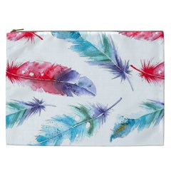 Feathers Boho Style Purple Red And Blue Watercolor Cosmetic Bag (xxl) by genx