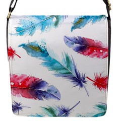 Feathers Boho Style Purple Red And Blue Watercolor Flap Closure Messenger Bag (s) by genx