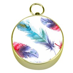 Feathers Boho Style Purple Red And Blue Watercolor Gold Compasses by genx