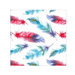 Feathers Boho Style Purple Red And Blue Watercolor Small Satin Scarf (square) by genx