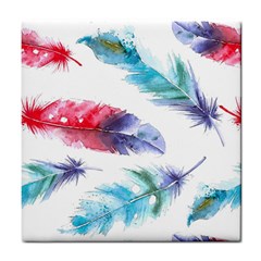 Feathers Boho Style Purple Red And Blue Watercolor Tile Coasters by genx