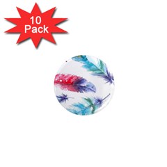 Feathers Boho Style Purple Red And Blue Watercolor 1  Mini Magnet (10 Pack)  by genx