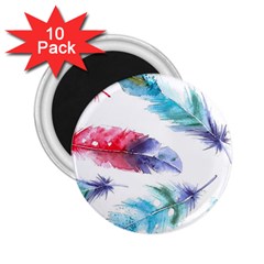 Feathers Boho Style Purple Red And Blue Watercolor 2 25  Magnets (10 Pack)  by genx