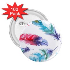 Feathers Boho Style Purple Red And Blue Watercolor 2 25  Buttons (100 Pack)  by genx