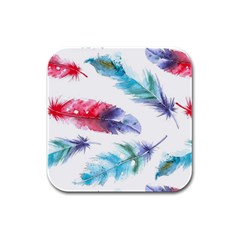 Feathers Boho Style Purple Red And Blue Watercolor Rubber Square Coaster (4 Pack)  by genx